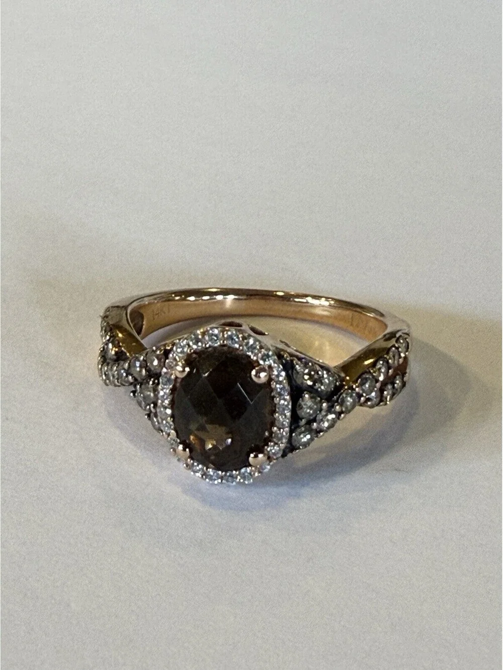 LeVian 14K Rose Gold Halo Oval Chocolate Quartz & Diamonds Ring, Size 9